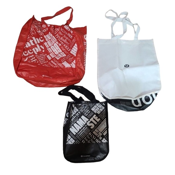 Lot of 3 Lululemon Red Black White Unisex Reusable Shopping Tote Eco Bag - Picture 1 of 6